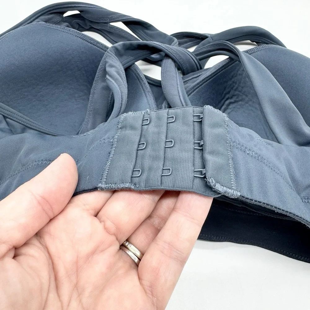 Yvette Sports Bra‎ Power Cross Back Padded Running Bra In Haze Blue Plus Size